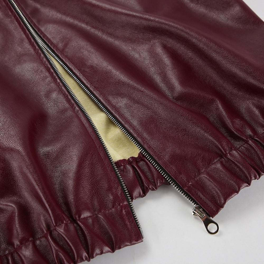 Motorcycle Gear Outfit - Vintage PU Leather Jacket Wine Red