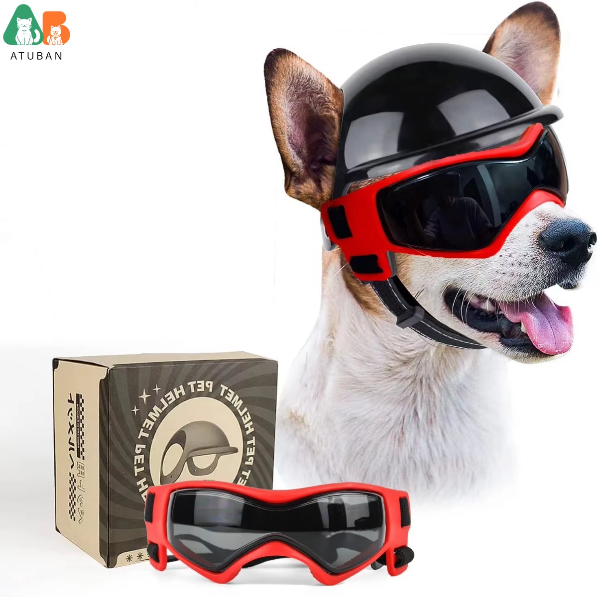 Dog Sunglasses Pet Helmet Set  - Motorcycle Gear Dogs review and price
